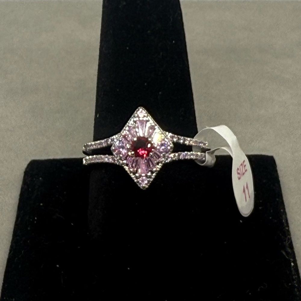 Bomb Party ring lab created ruby rhodium plated RBP3972 sz 11